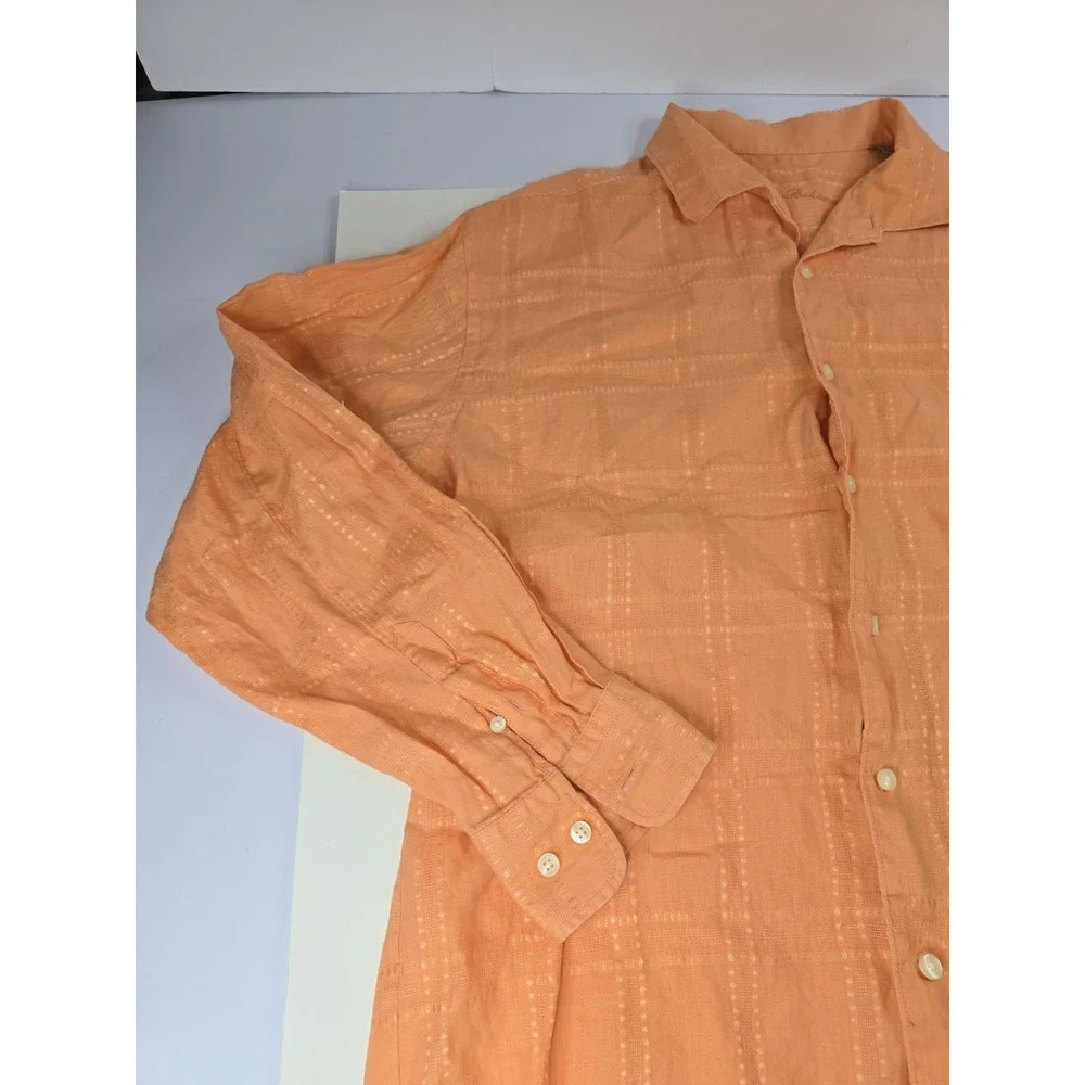 Tommy Bahama Men's‎ XL Orange 100% Linen Long Sleeve Button Up Shirt Beach Vtg